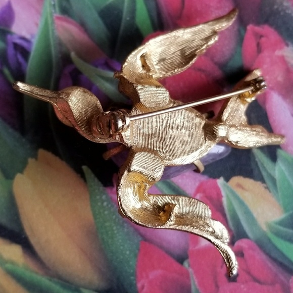 Relisted - Vintage bird brooch Amethyst and faux pearl gold - Picture 5 of 5